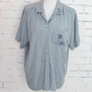 Teddi Blue Button Up Palm Tree Top // Summer Top